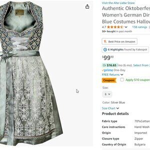 Silver and Blue German Alte Liebe Oktoberfest Dirndl Costume